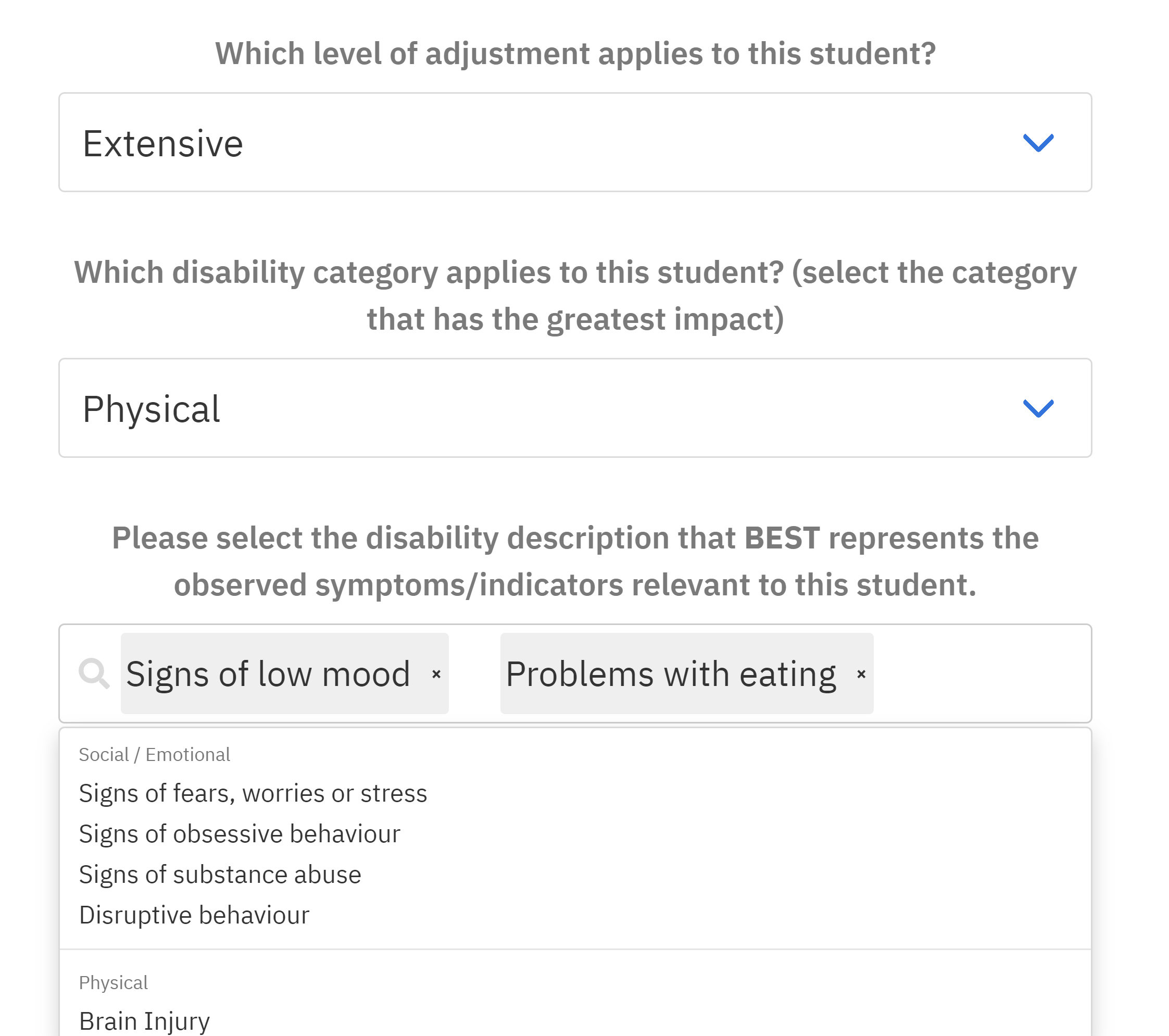 screenshot of adjustment form