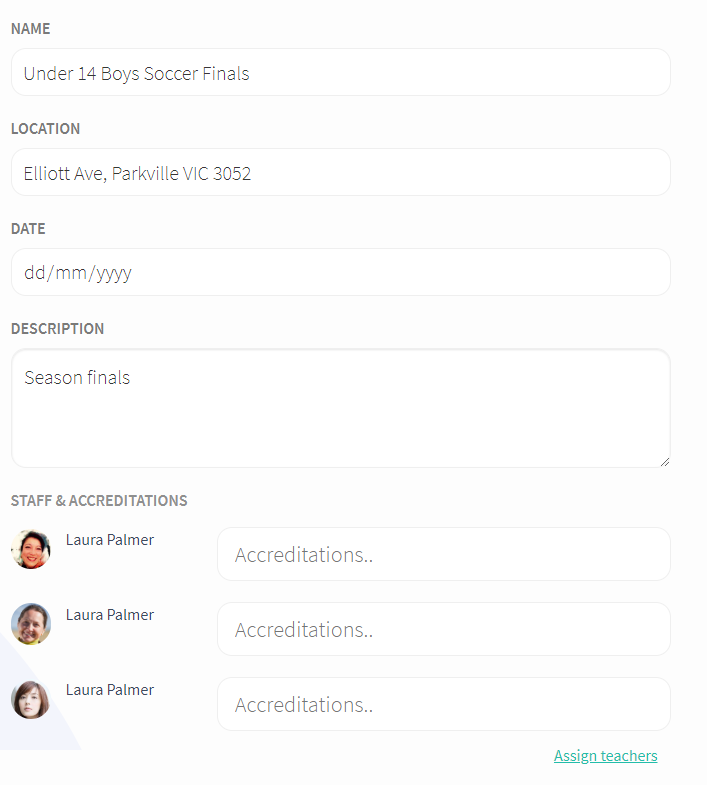 screenshot of event details